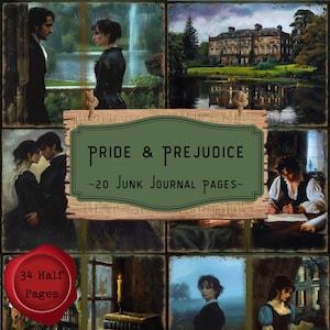 Pagine di diario spazzatura di Orgoglio e pregiudizio Jane Austen Romantic Dark Academia Book Scrapbooking Victorian Regency Carta digitale stampabile