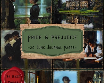 Pride and Prejudice Junk Journal Pages Jane Austen Romantic Dark Academia Book Scrapbooking Victorian Regency Digital Printable Paper
