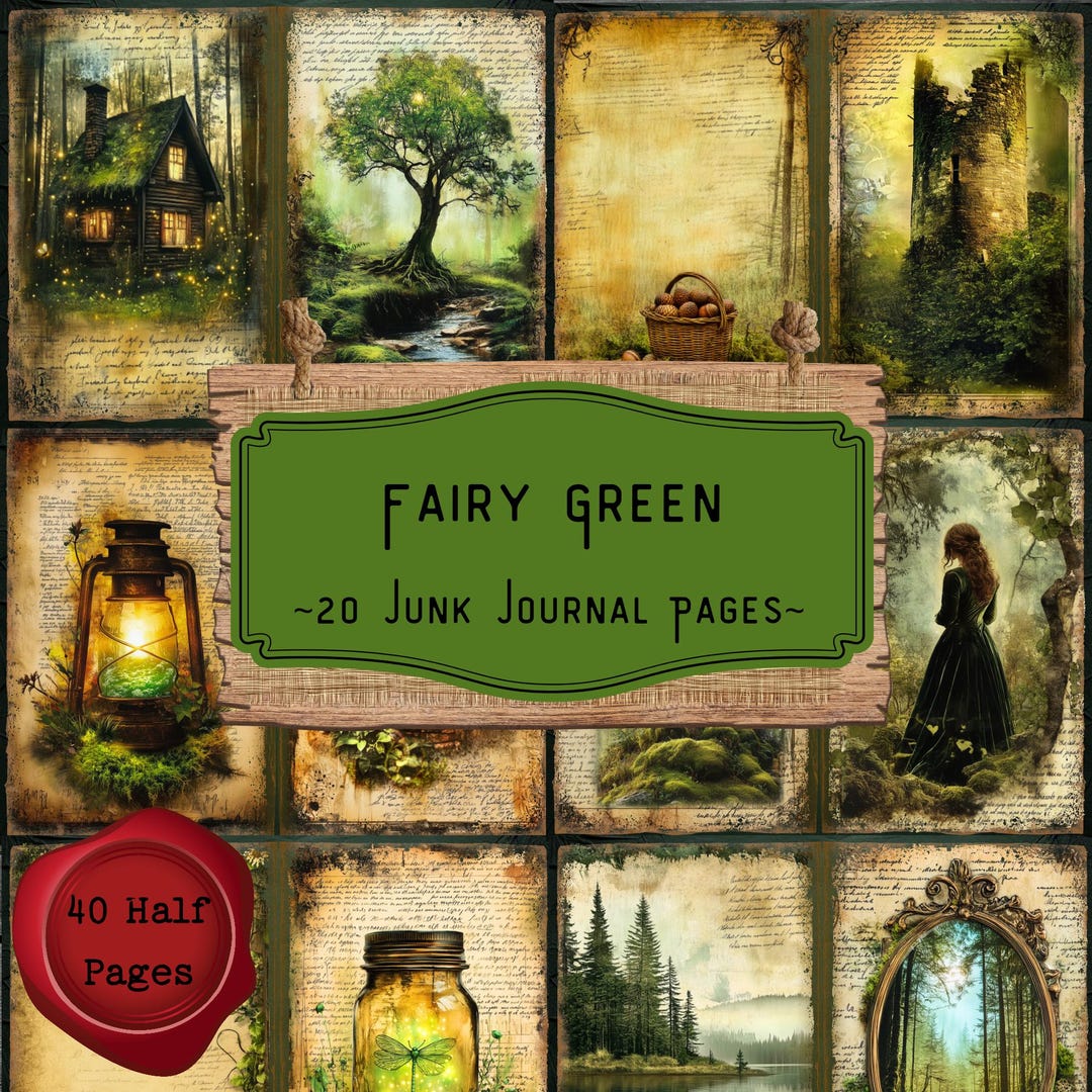 Fairy Green Junk Journal Pages: Magical Fairy Forest Scrapbooking Paper ...