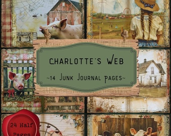 Charlottes Web Junk Journal Pages, Country Farm Scrapbooking, Western Vintage Printable Paper, Pigs Ephemera, County Fair Scrapbooking Kit