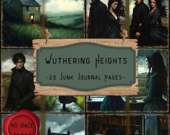 Wuthering Heights Junk Journal Pages, English Gothic Romance Novel Scrapbooking Kit, Emily Bronte, Dark Academia Victorian Digital Printable