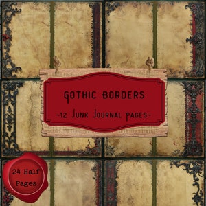 Gothic Borders Junk Journal Pages, Dark Academia Half Papers, Vintage Printable Paper, Dark Scrapbook Page, Victorian Journal, Collage Sheet
