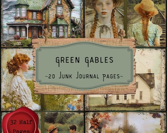 Green Gables Junk Journal Pages, Cottagecore Scrapbooking Pages, Vintage Printable Paper, Anne Junk Journal Half Papers Digital Scrapbooking