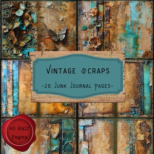 Pagine di diario vintage con ritagli di metallo rustico, carta stampabile vintage, sfondi arrugginiti, kit di effimeri grunge digitali, carta per scrapbooking