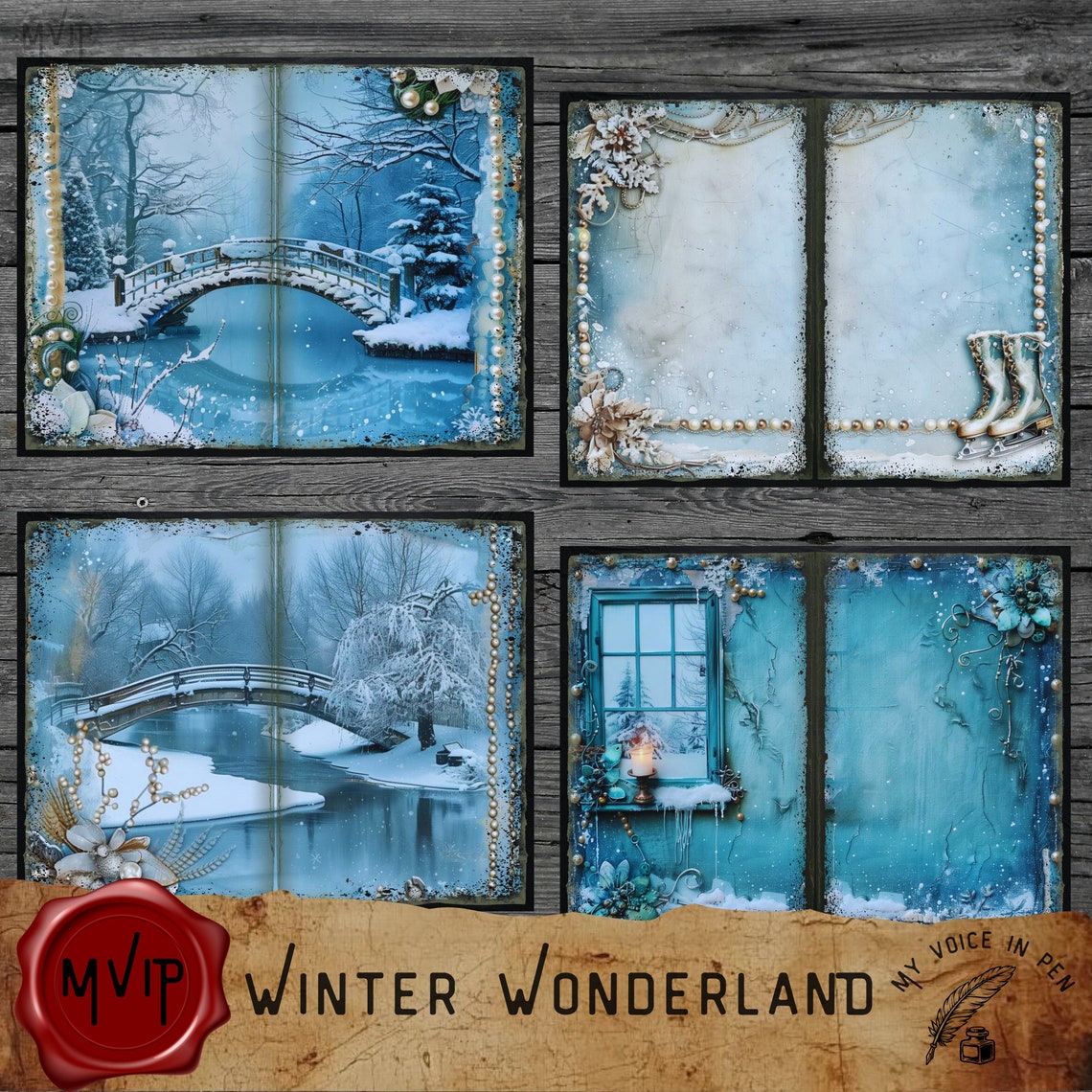 Winter Wonderland Junk Journal Pages, Printable Winter Digital Papers ...