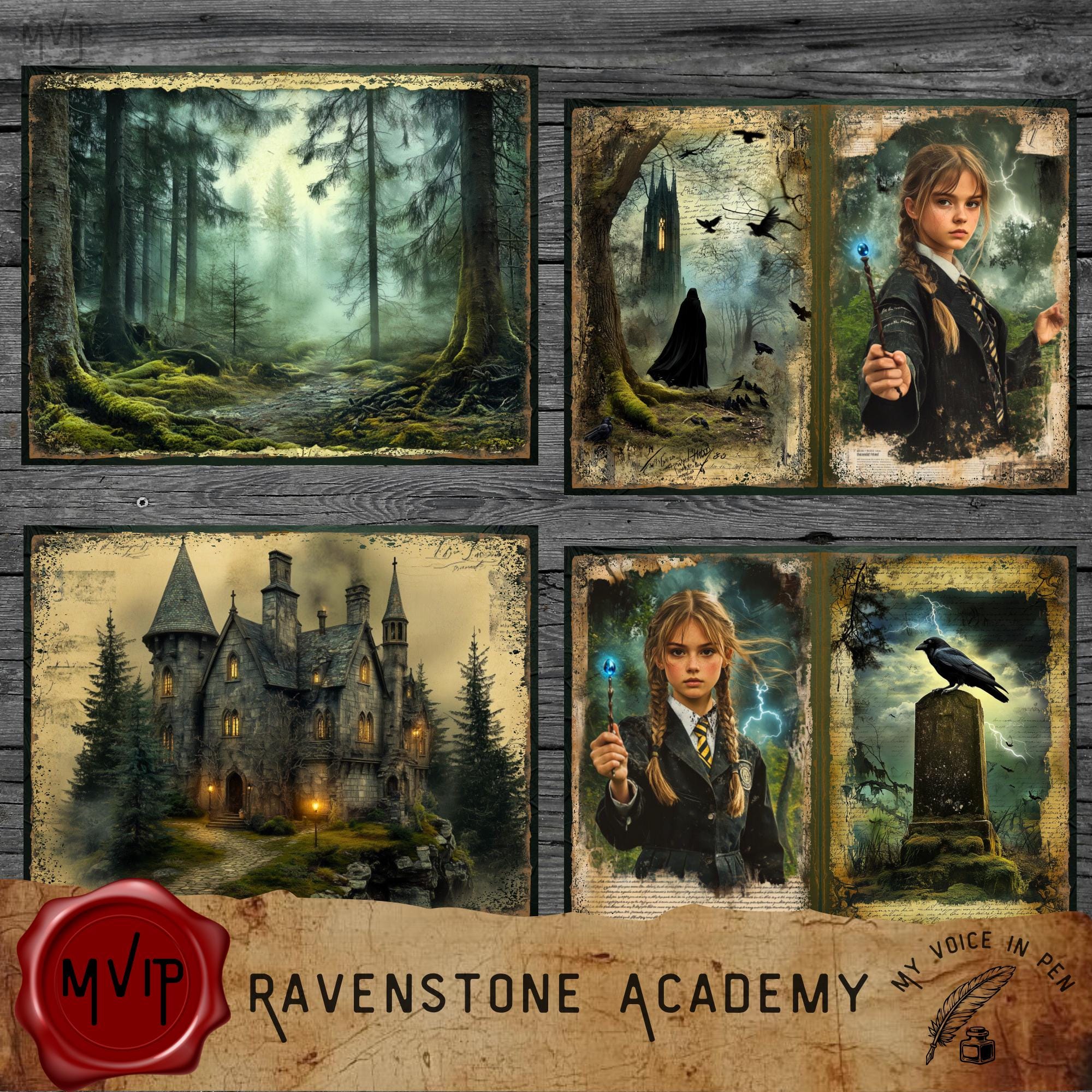 Ravenstone Academy Junk Journal Pages; School of Magic, Wizard Ephemera ...