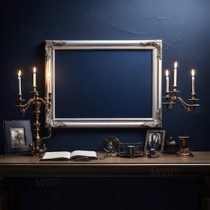 Dark Academia Horizontaler Rahmen Mockup, Viktorianischer antiker Rahmen Mockup, Vintage Kunst Mockup, Dunkles schwermütiges Mockup, Einzigartiger Landschaftsrahmen Mockup
