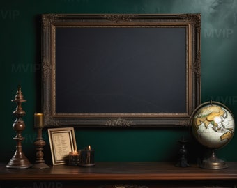 Industrial Horizontal Frame Mockup, Victorian Antique Frame Mockup, Vintage Art Mockup, Dark Academia Moody Mockup, Landscape Frame Mockup
