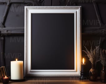 Minimalistyczna, zimowa, antyczna rama, makieta ramy ściennej w stylu vintage cottagecore, unikatowa, wiktoriańska, ciemna rama, natychmiastowe pobranie