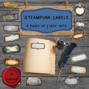 Printable Steampunk Book Plates, Vintage Industrial Labels, Blank Labels, Junk Journal, Cover, Metal, Ephemera, Embellishment, Download