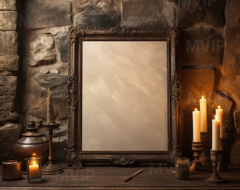 Antique Wall Frame Mockup, Vintage Art Mock Up, Dark Academia Frame Mock Up, Castle Stone, Moody Art Mockup, Unique Victorian Framed Mock Up