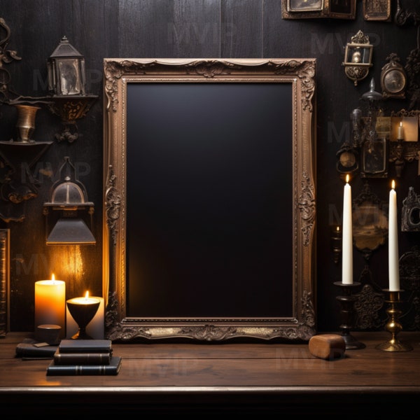 Antique Frame Mockup, Vintage Art Mock Up, Dark Academia Frame Mock Up, Moody Art Mockup, Unique Victorian Framed Mock Up, Wall Frame Mockup