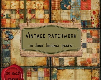 Vintage Patchwork Quilt Junk Journal Pages, Distressed Printable Paper, Background Scrapbooking Papers, Texture, Backing, Scrappy Papers