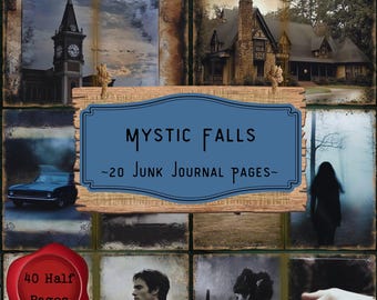 Mystic Falls Junk Journal Pages, Vampire Werewolves Scrapbooking, Gothic Printables, Spooky Fall Cemetery Junk Journal Kit, Digital Download