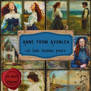 Pagine del diario Anne Junk, Green Gables, pagine per scrapbooking Cottagecore, carta stampabile vintage, L.M. Montgomery, kit per scrapbooking digitale