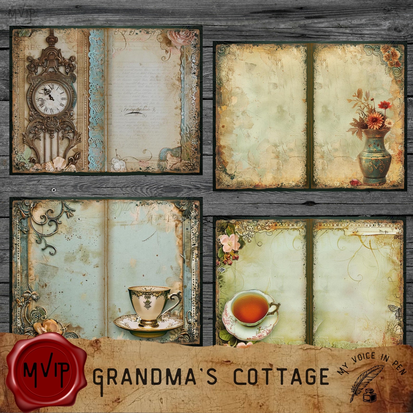 Grandma's Cottage Junk Journal Pages, Cozy Cabin Scrapbook Pages ...