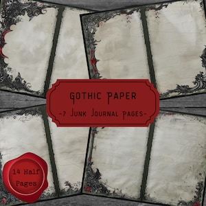 Papel de papelería gótico, papel de escritura gótico, imprimible de Dark Academia, papelería digital, páginas de diario basura, scrapbooking de papel vintage