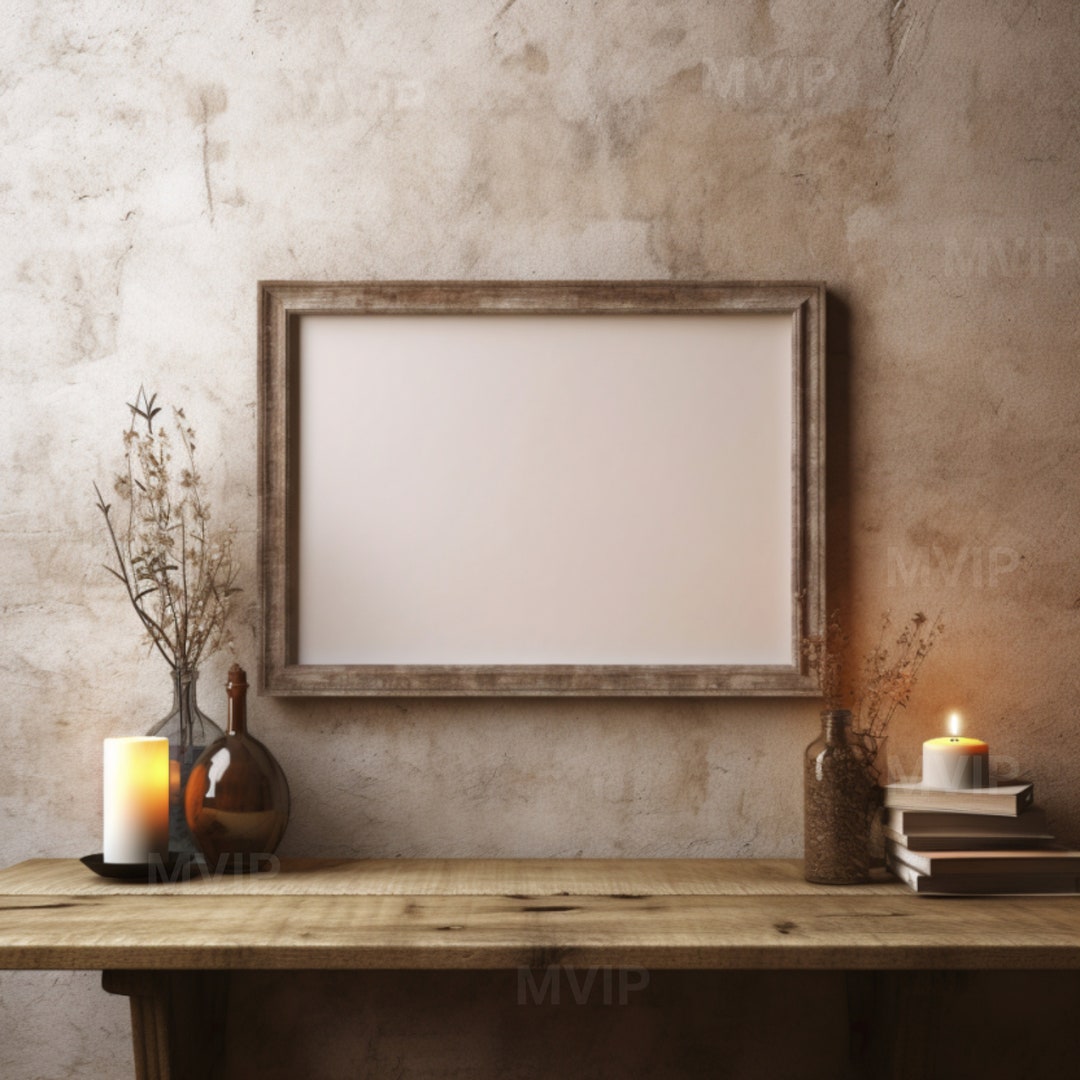 Cottagecore Horizontal Wall Frame Mockup, Landscape Wall Mockup, Rustic