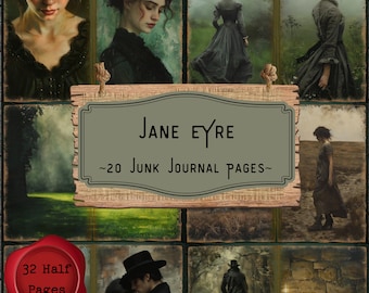 Jane Eyre Junk Journal Pages, Jane Austen, Romantic Dark Academia Book Scrapbooking, Dark Victorian, Collage Sheets, Digital Printable Paper