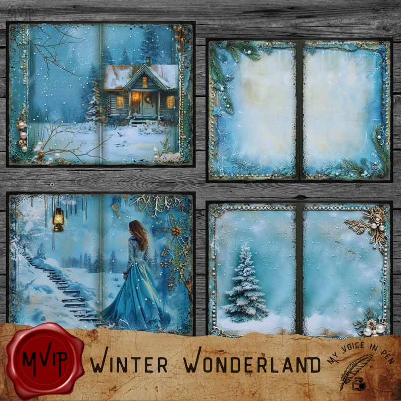 Winter Wonderland Junk Journal Pages, Printable Winter Digital Papers ...