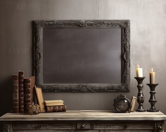 Dark Academia Horizontal Frame Mockup, Landscape Gothic Antique Mockup, Vintage Art Mockup, Dark Moody Mockup, Unique Victorian Frame Mockup