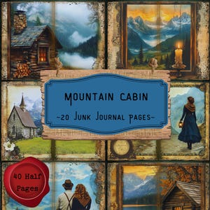 Mountain Cabin Junk Journal Pages, Nature Forest Scrapbooking Kit, Camping Digital Printable Paper, Mountain Lake, Summer, Digital Download