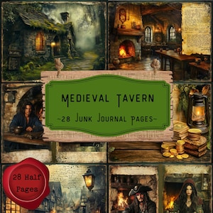 Medieval Tavern Junk Journal Pages, Fantasy Fairytale Digital Scrapbooking Kit, Magical Forest Medieval Village Knight Printable Paper