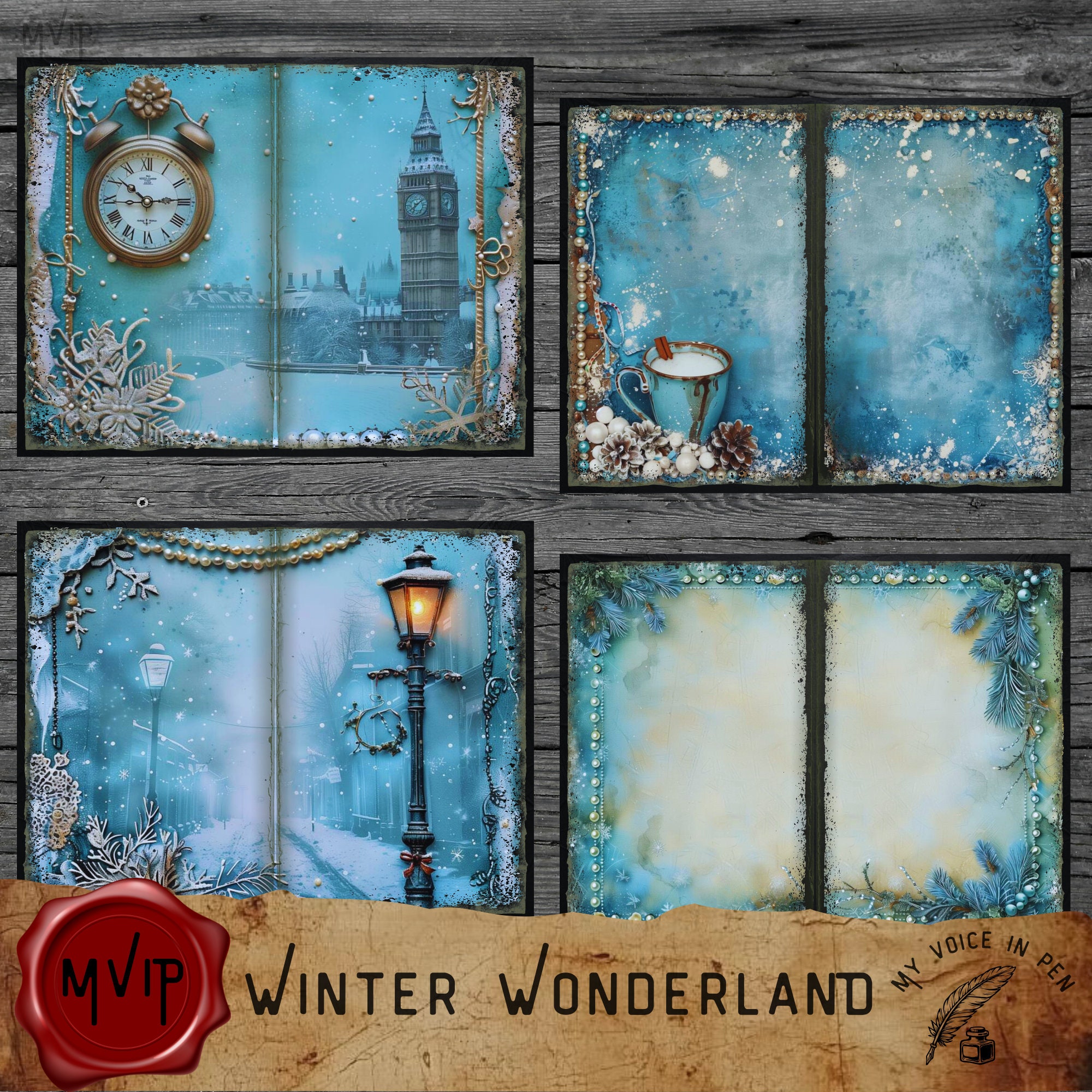 Winter Wonderland Junk Journal Pages, Printable Winter Digital Papers ...