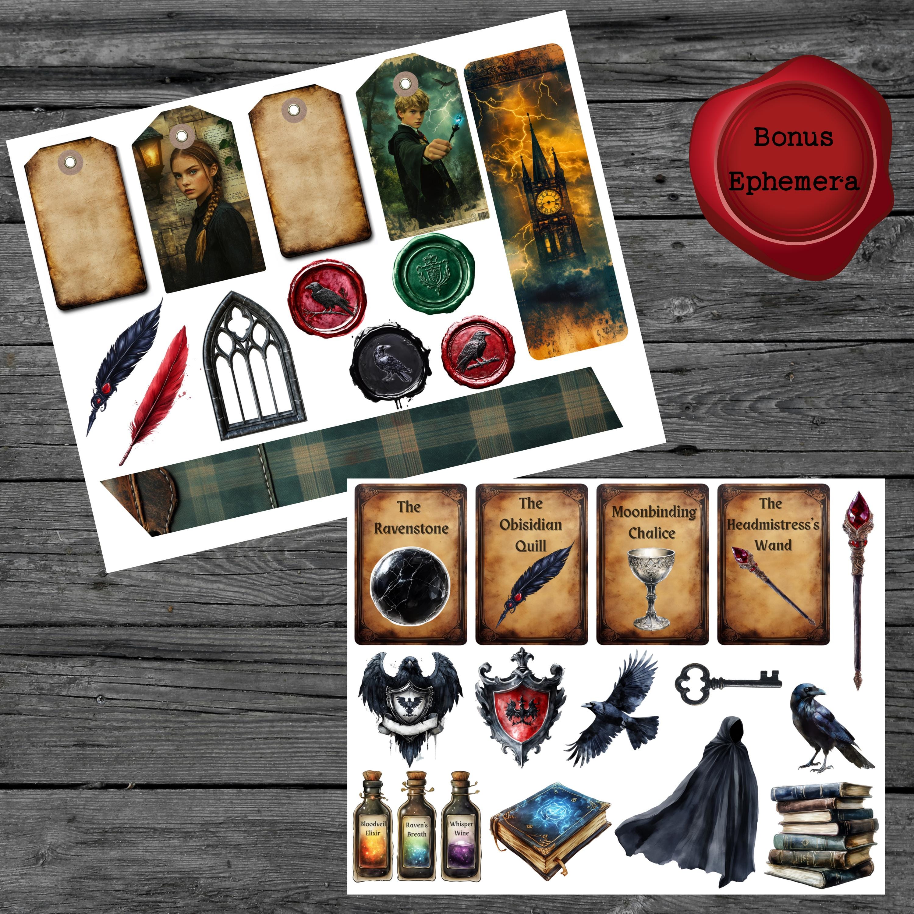 Ravenstone Academy Junk Journal Pages; School of Magic, Wizard Ephemera ...