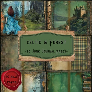 Celtic Forest Junk Journal Pages, Scottish Plaid Scrapbook Pages, Highland Castles Journal Kit, Vintage Printable Paper Ireland Crafting Kit