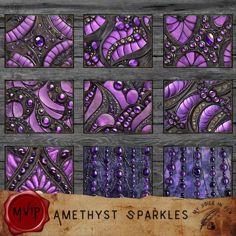 Amethyst Sparkles Junk Journal Pages, Purple Background Scrapbooking ...