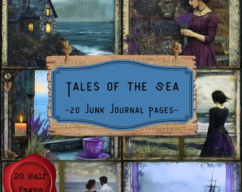 Tales of the Sea Junk Journal Seiten, Lavendel Vintage bedruckbares Papier, Digitales Nautical Scrapbooking Kit, Ozean, Bastelbedarf, Lila