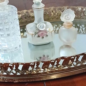Vintage Gold Filigree Perfume Vanity Tray, Vintage Hollywood Glam