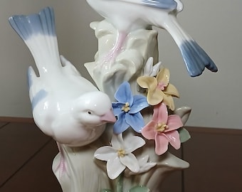 Vintage Two Doves Figurine with Pastel Flowers Shabby Chic