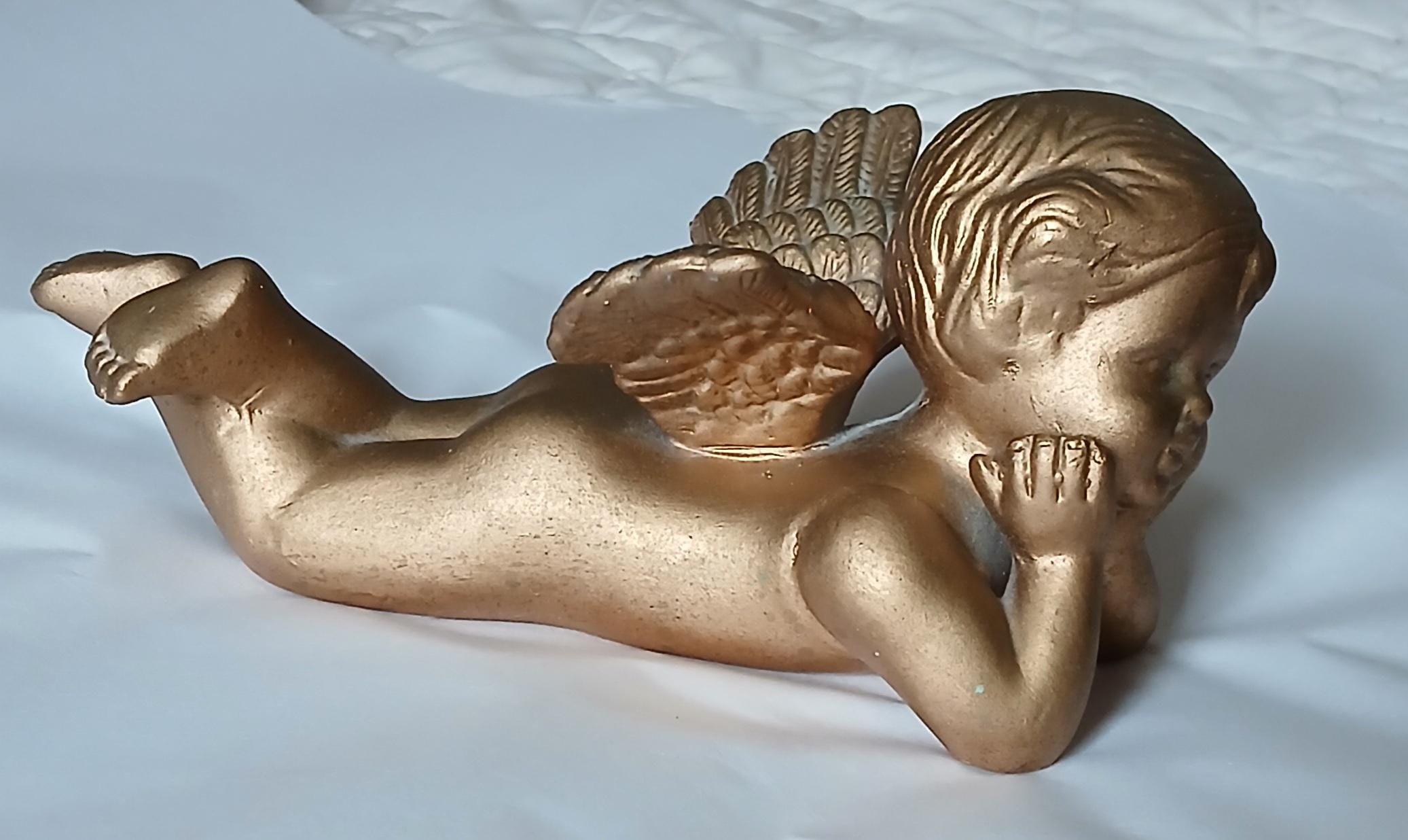 Vintage Gold Bronze Cherub Angel