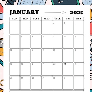 2025 Calendar, 2025 Yearly Calendar, Printable 2025 Wall Calendar, 2025 Year Calendar, PDF, Digital Calendar