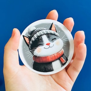 Cat Sticker, Winter Cat Sticker, Grey Cat Sticker, Water Bottle Sticker, Cat mom sticker, Gift, Cute Cat Vinyl Sticker, Crazy Cat Lady Decal