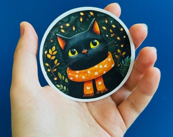 Black Cat Vinyl Sticker: Weatherproof Matte Decal for Water Bottle