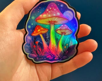 Holograficzna naklejka z grzybem: Naklejka winylowa z motywem lasu czarownic