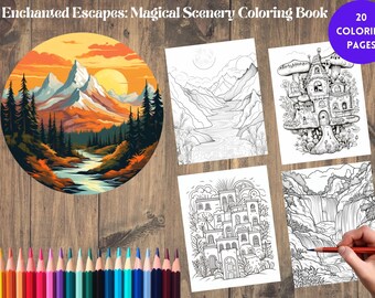 Nature Scenery Coloring Book Pages - Instant Download for Relaxation and Creativity, Printable Adult Coloring Sheets