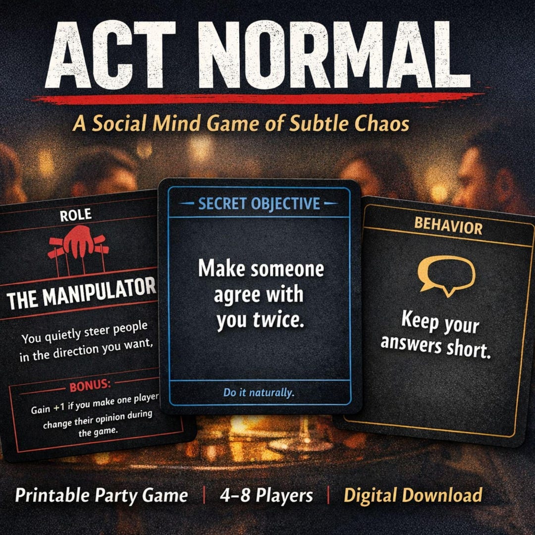 Act Normal Printable Party Game, Social Deduction Game, Conversation ...