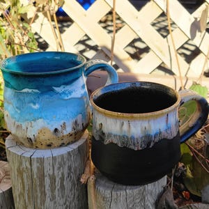 Handmade Beach/Coffee inspired/themed, Pottery mugs. Quality Stoneware, Glazed Ceramics, Tea Lovers