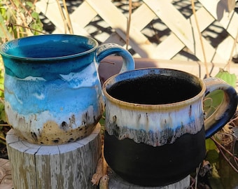 Handmade Beach/Coffee inspired/themed, Pottery mugs. Quality Stoneware, Glazed Ceramics, Tea Lovers