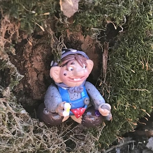 Handmade Garden Gnome Figurine, Clay Miniture Desk Buddy/Garden Goblin, Fantasy Home Decor, Terrarium Accessory