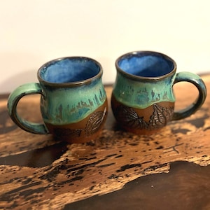 Handmade Pottery Mug: Tropical Glazed Stoneware, Leafy Green Ceramics