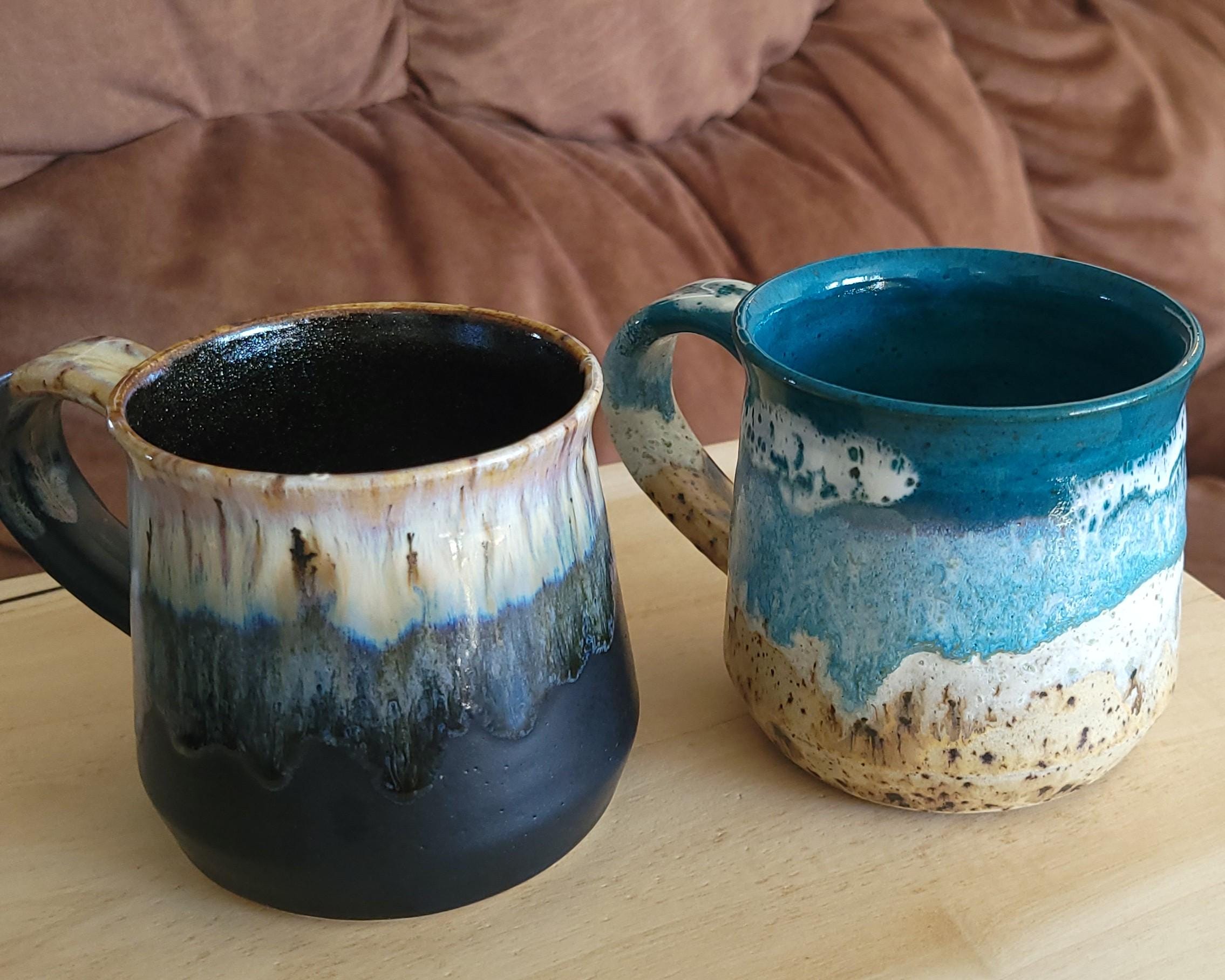 Handmade Beach/Coffee inspired/themed, Pottery mugs. Quality Stoneware, Glazed Ceramics, Tea Lovers