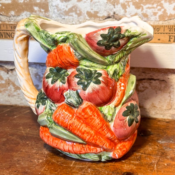 World Bazaar Vintage Glazed Ceramic Drink Pitcher, Spring Garden Vegetable Themed Serveware Glassware, Easter Carrot Home Decor Kitchen Gift