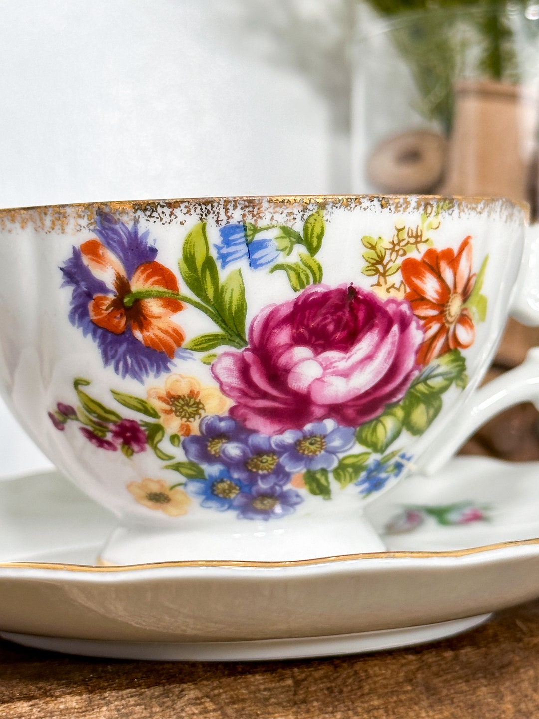 Royal Sealy China Made in Japan Lusterware Gold Rim Floral Etsy