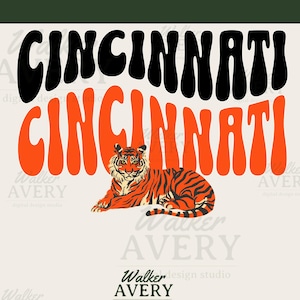 Cincinnati Retro Tiger PNG | Vintage Sports Mascot Graphic Digital Download for Sublimation, Printing & Crafting