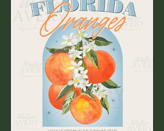 Florida Oranges Citrus PNG | Vintage Fruit Graphic Digital Download for Sublimation, Printing & Crafting
